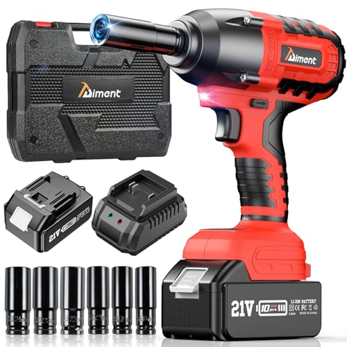 Aiment Cordless Impact Wrench 1/2 inch, 550 Ft-lbs Max Torque(700 N.m), 21V 3000 RPM Brushless Power Impact Gun, 4.0 Ah Battery with Fast Charger, 6 Pcs Sockets, Electric Impact Driver for Car Home Aiment