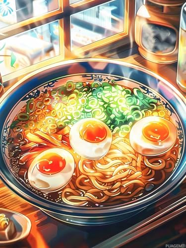 PUAGEMTI 5D Japanese Ramen by The Window Diamond Painting Set for Adults Digital Painting Food Diamond Art for Crafts Lovers for Room Decoration 12x16 inch PUAGEMTI