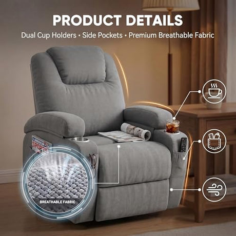 Flamaker Power Lift Chair Massage Recliner Chairs for Elderly - Ergonomic Design with Cup Holders & Side Pockets, Remote Control (Gray) Flamaker