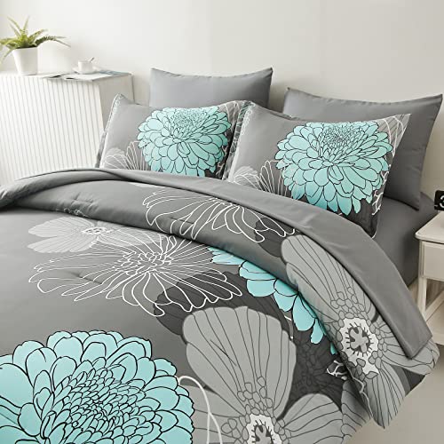 Yiran 7 Pieces Bed in a Bag Floral Comforter Set Queen Flowers Bedding Set Soft Microfiber Boho Comforter Sets with 1 Comforter 1 Flat Sheet 1 Fitted Sheet 2 Pillowshams and 2 Pillowcases Yiran