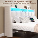 Rolanstar Full Size Bed Frame with LED Lights and Charging Station, Upholstered Headboard with 2-Tier Storage Shelves, Heavy Duty Metal Frame, Noise-Free Support, Easy Assembly, No Box Spring Needed Rolanstar