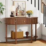 XUZENEST 43.3“ Fluted Half Moon Console Table, Modern Entryway Console Sofa Table with Storage, Narrow Wood Accent Tables Behind Couch Tables for Living Room, Hallway, Foyer(Walnut) XUZENEST