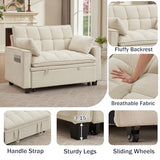 Portaforta Sleeper Sofa with Pull Out Couch Bed, 48" Convertible Pull-Out Sofa Bed Chair, 3-in-1 Futon Couch with Reclining Backrest and Side Pockets for Living Room Bedroom Apartment, Beige Portaforta
