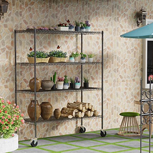 Raynesys Wire Shelving with 4" Wheels, 2000Lbs Heavy Duty 4-Tier Shelving Metal Shelves, 60x24x72in Steel Wire Storage Shelf Commercial Grade Adjustable Utility Rack for Garage, Kitchen Raynesys