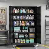 VINGLI Large Metal Storage Cabinet with 2 Doors and 5 Adjustable Shelves, Upgraded Height & Wide & Deep, 43''W x 20''D x 72''H, Oversized Garage Storage Cabinet with Wheels and Locks (Black) VINGLI