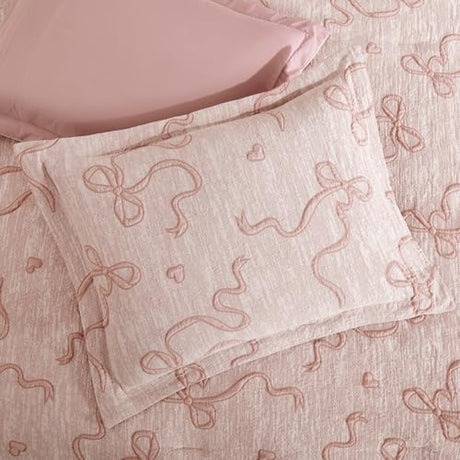 Geniospin Pink Full Comforter Set for Girls- 7 Pieces Bowknot Jacquard Bed in A Bag Full Bedding Sets with Sheets, Pillowcases & Shams, All Season Kids Comforter Set Geniospin