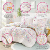 Intelligent Design Kids Queen Comforter Set, Favorite Jungle Animals Fun Safari Adventures Print, BCI Cotton, All Seasons Down Alternative Bedding, Sham & Pillow, Lulu, Full/Queen Purple 4 Piece Intelligent Design