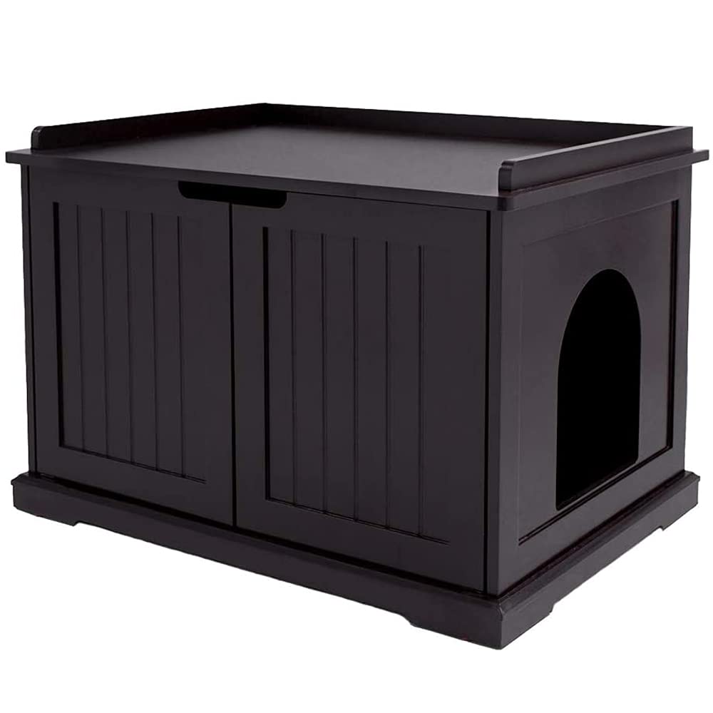 unipaws Cat Litter Box Enclosure Furniture, Cat Washroom, Hidden Litter Box Cover, Cabinet for Large Cat, Dog Proof Cat Litter Boxes, Hideaway Litter Box, Cat House, Espresso - WoodArtSupply