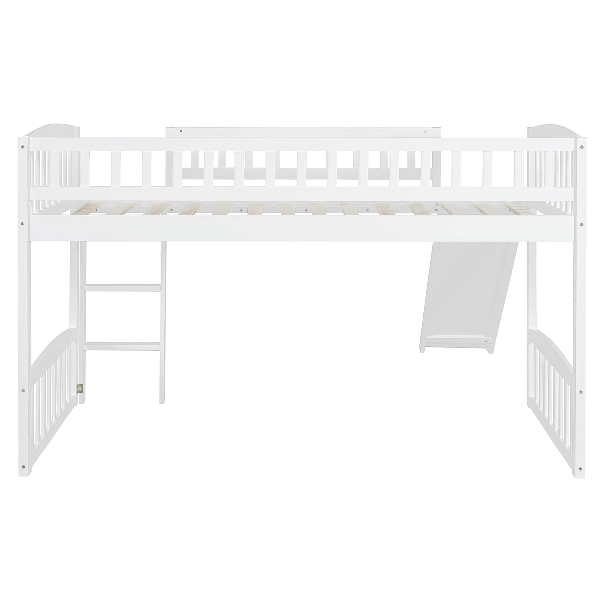 Merax Twin Size Loft Bed with Slide and Ladder, White Wooden Bed Frame, No Box Spring Needed Merax