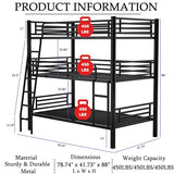 ATOPCORP New Upgrade Metal Twin Over Twin Over Twin Triple Bunk Bed Frame,Detachable Heavy Duty Steel 3 Bunk Beds with 2 Ladder & Guardrail for Kids Adults Teens Boys, No Box Spring Need (Black) ATOPCORP