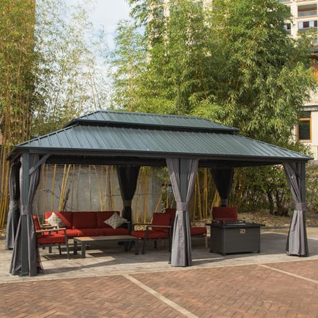Domi Hardtop Gazebo 12x18FT, Aluminum Metal Gazebo with Galvanized Steel Double Roof Canopy, Curtain and Netting, Permanent Gazebo Pavilion for Patio, Backyard, Deck and Lawn, Grey domi outdoor living