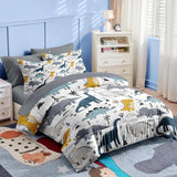 Nesker 5 Pcs Comforter Set Twin Size, Cute Dinosaur Bedding for Kids Teen, Blue Yellow Gray Dino Bedding Set with Pillowcase & Sham for Bedroom Bed Decor Nesker
