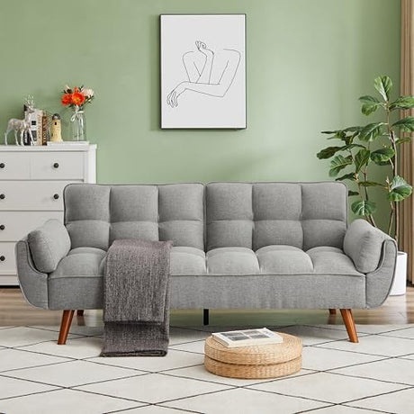 Betoko Convertible Futon Sofa Bed Sleeper Twin Size, Modern Reclining Linen Split Back Sofa Couch with Pillow Top Arm for Compact Living Room,Apartment (Grey) Betoko