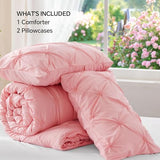 BEDELITE Pink Comforter Set Full - 3 Peices Boho Pintuck Bedding Comforter Sets, Lightweight Soft & Warm Twin Bedding Sets with 2 Pillowcase for All Season BEDELITE