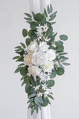 Olalaka White Artificial Wedding Arch Flowers Kit (Pack of 3) with 26Ft White Shiny Arch Draping Fabric for DIY Wedding Party Ceremony Reception Backdrop Floral Decoration Olalaka