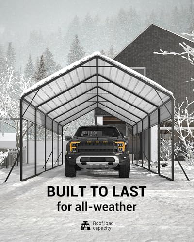 GarveeLife 13 ft x26 ft x11 ft Oversized Metal Carport, Steel Heavy Duty Car Ports for All-Weather, Tall Carport for Full-Size Pickup Trucks, Boats, and Tractors, N.W. 780 LBS GarveeLife