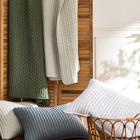 WDCOZY Blue Cross Stitch Queen Size Quilt Set, Striped Lightweight Soft Bedspread, Channel Farmhouse Rustic Coverlet, All Season Country Bedding, Thin Comforter WDCOZY