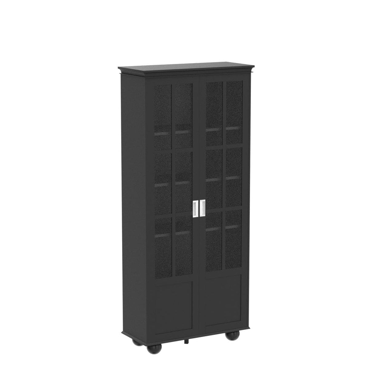 Hitow Black Tall Bookshelf with Glass Doors – 5-Tier Adjustable Wooden Display Cabinet for Home Office and Living Room Hitow