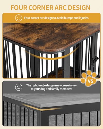 Hzuaneri 39.4'' Dog Crate Furniture, L Indoor Dog Kennel Dogs Cage, Modern Decorative Pet House for Small/Medium/Large Dogs, Anti-Chew & Anti-Escape, Kennel End Side Table, Rustic Brown DFC88701B Hzuaneri
