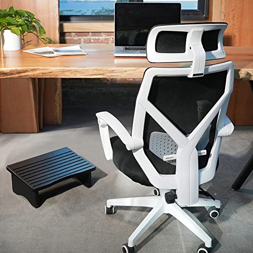 CONSDAN Foot Rest, Ergonomic Footrest for Under Desk at Work, Nursing Foot Stool, Natural Solid Wood Non-Slip Slanted Top Foot Stool for Office/Standing Desk (Black Color) CONSDAN