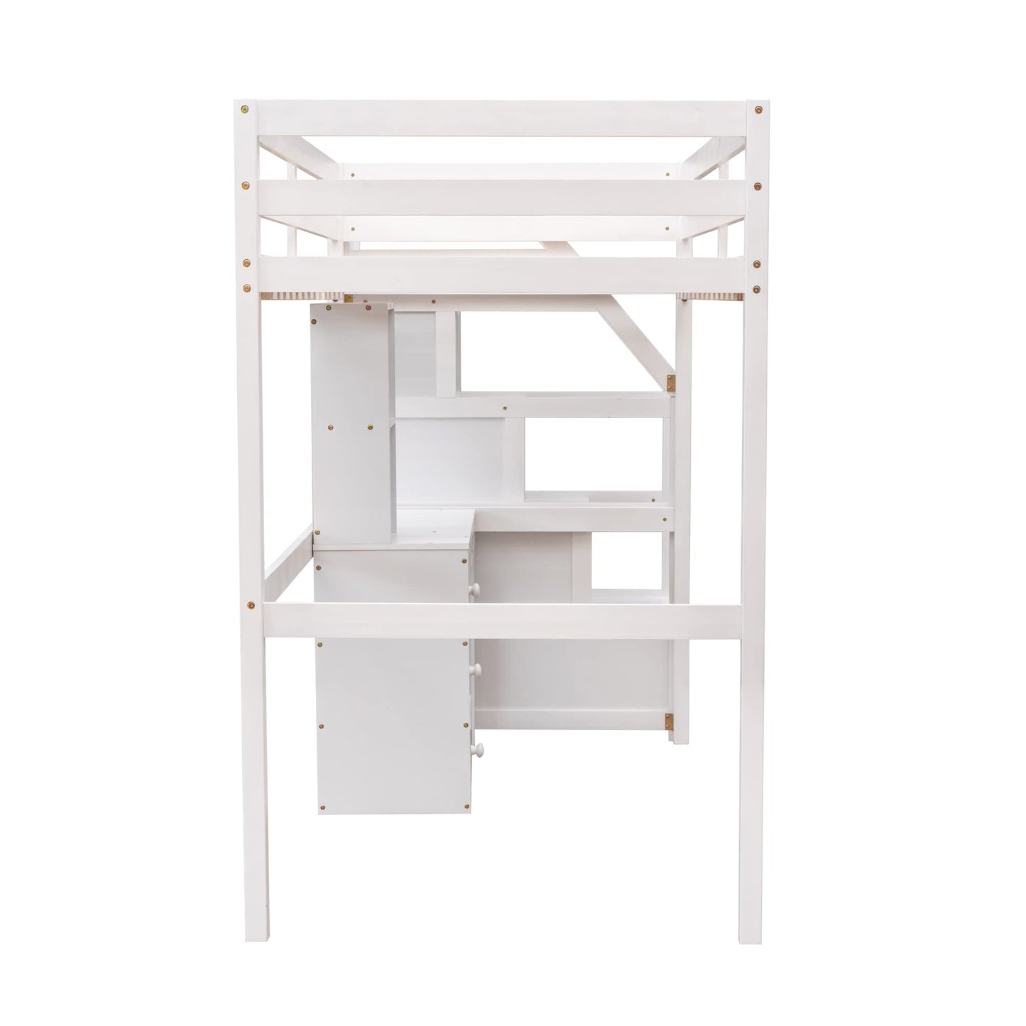 Harper & Bright Designs Twin Loft Bed with Stairs, Desk, Shelves, and Storage Drawers in White - WoodArtSupply