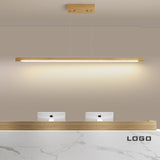 Mikeru Wooden Linear Pendant Light,Modern Chandelier Hanging Light with Remote Dimming 3000k-6000k, Ash Wood LED Pendant for Dining Room, Kitchen Island (47in, Round) Mikeru