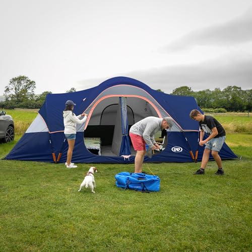 UNP Camping Tent 10-Person-Family Tents, Parties, Music Festival Tent, Big, Easy Up, 5 Large Mesh Windows, Double Layer, 2 Room, Waterproof, Weather Resistant, 18ft x 9ft x78in (Navy Blue) unp