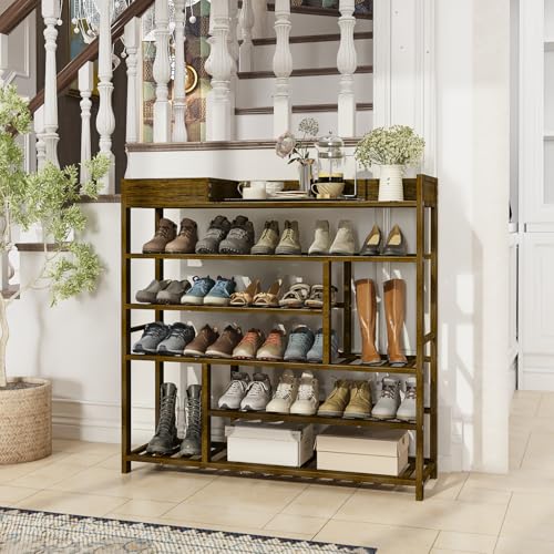 Bamworld Shoe Rack for Front Door Entrance Bamboo Shoe Organizer with Storage Box Free Standing Shoe Cabinet Wooden Shoe Storage Shelf for entryway, Closet and Doorway (Dark Brown) Bamworld