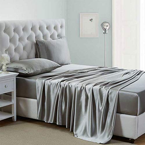 Lanest Housing Silk Satin Sheets, King Size Satin Bed Sheet Set with Deep Pockets, Cooling Soft and Hypoallergenic Satin Sheets King - Light Gray Lanest Housing