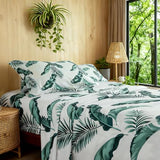 HENGWEITEXT Full Sheet Set, 4 Piece Bed Sheets for Full Size Bed Set, 17 Inch Sheets Deep Pocket, Soft and Breathable Microfiber, Wrinkle Free, Tropical Palm Tree Fronds Patterned Double Bedding HENGWEITEXT