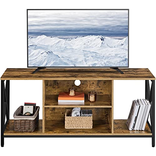 Yaheetech TV Stand for TV up to 65 inch TV Console Table, 55" Industrial TV Cabinet with Storage Shelves for Living Room, Modern Style Entertainment Center for Gaming Room, Rustic Brown