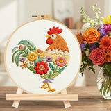 ElevateTech Funny Animal Embroidery Kits for Beginners Adults Cross Stitch Kits with Rooster and Flower Pattern DIY Needlepoint Starter Kit with Embroidery Cloth Hoops Threads for Craft Lover