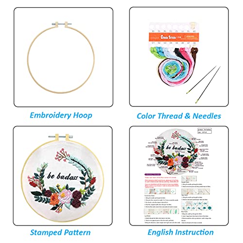 Louise Maelys Funny Embroidery Kits for Beginners Flower Wreath Cross Stitch Adults Needlepoint DIY Starter