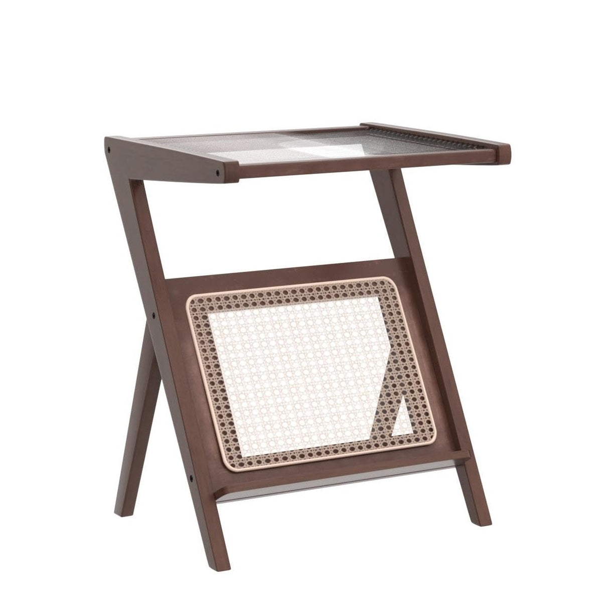 Tiita Rattan Side Table, Mid Century Nightstand, Bamboo Accent Bedside Tables, Glass Coffee Tables, Boho Wooden End Table with Storage for Small Space, Living Room and Bedroom Tiita