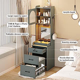 Dystler Makeup Vanity with Mirror and Lights, Vanity Desk with Drawers and Shelves, Makeup Desk with Storage Stool, Compact Vanity Table with Charging Station for Small Space, Grey Dystler