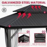 PAMAPIC 12'x14' Hardtop Gazebo, Double Roof Canopy with Netting and Curtains,2-Tier Hardtop Gazebo with Galvanized Iron Aluminum Frame, GardenTent for Backyard, Parties, Garden, Black Pamapic