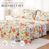 Bedlifes Queen Sheet Set Ultra Soft Breathable Silky Flower Bed Sheets Deep Pocket 100% Microfiber Bedding Sheets 4 Piece Queen Size Floral Spring Bedlifes