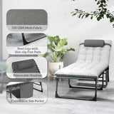 Outsunny Chaise Lounge Chair Outdoor Set of 2, 5-Position Adjustable Outdoor Pool Lounge Chairs, Folding Tanning Chair Beach Lounger with Cushion, Headrest, Side Pocket for Patio, Yard, Gray
