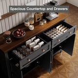 Cakhdry 55" Sideboard Buffet Cabinet with Storage, Large Kitchen Storage Cabinet with 2 Drawers and 4 Barn Doors, Farmhouse Coffee Bar Buffet Table for Kitchen Living Room Room, Black Cakhdry