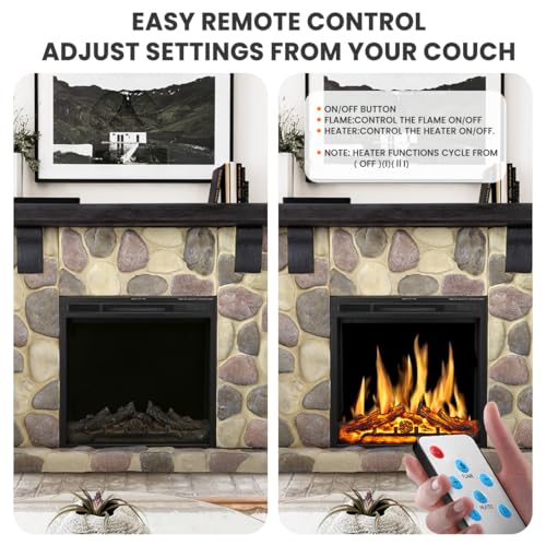 Electactic 50" Electric Fireplace TV Stand, Fireplace with Faux Stone-Look Mantel, Realistic 3D Flame Effect, 7 Brightness, 750W/1500W Dual Heat Settings, Remote Control for Living Room/Bedroom(Round) Electactic