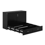 AFI, Marion Queen Wood Murphy Bed Chest with 6" Mattress, Storage Drawer, & Built-in Charger, Black AFI