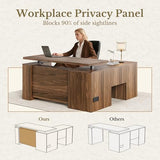 Perledesign 63 Inches L Shaped Electric Standing Desk, Executive Height Adjustable Desk with Drawers and File Cabinet, AC/USB, 1.18" Desktop and Privacy Panel for Home Office, Black Walnut Perledesign