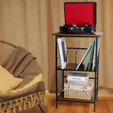 FiloxeniaOasis Record Player Stand with 4 Adjustable Dividers, Vinyl Record Storage Holds 200 LPs, 3 Layer End Table, Multi-Functional Record Player Table for Home, Rustic Brown FiloxeniaOasis