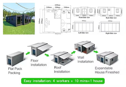 Portable Prefabricated Tiny Home Mobile Expandable Plastic Prefab House for Hotel Booth Office, Guard House, Shop, Villa, Warehouse, Workshop