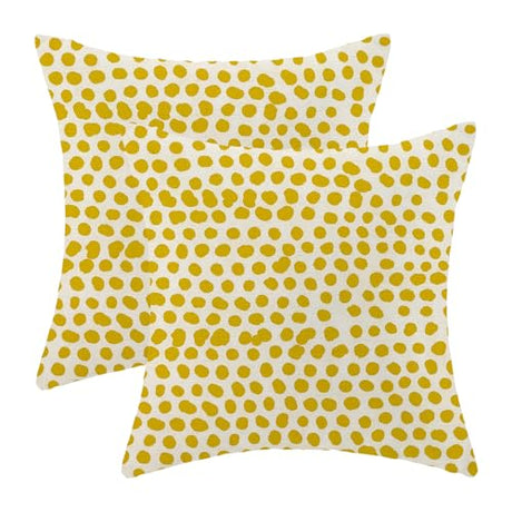 CXMEIFLY Mustard Yellow Cream Polka Dot Pillow Covers 16x16 Inch Set of 2 Boho Outdoor Decor Throw Pillows for Couch Modern Design Watercolor Aesthetic Decorative Cushion Cases for Home Decorations CXMEIFLY