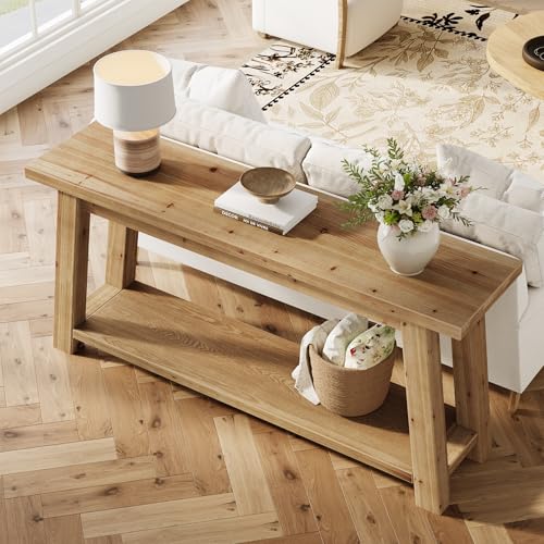 LITTLE TREE 70.9" Solid Wood Console Table for Entryway, 2-Tier Sofa Table Behind Couch, Farmhouse Entryway Table for Living Room, Bedroom, Foyer LITTLE TREE