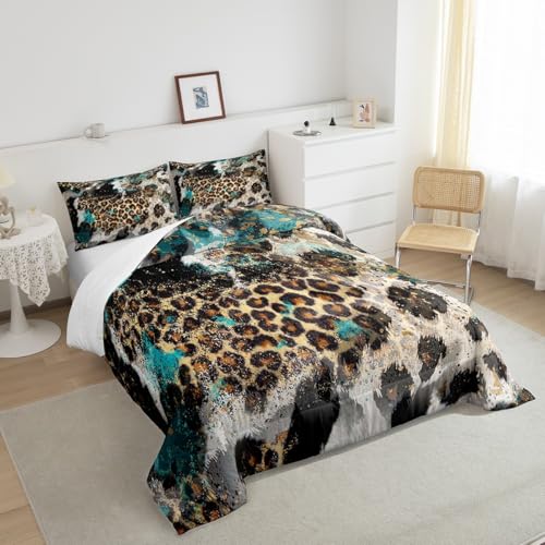 Leopard Print Kids Comforter Set King Size,Boys Girls Adults Bedroom Decor,Black White Cow Fur Texture Down Comforter,Abstract Animals Skin Bedding Set,Rustic Farmhouse Duvet Insert,2 Pillowcases Homewish