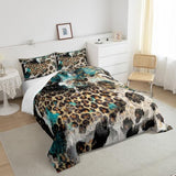 Leopard Print Kids Comforter Set King Size,Boys Girls Adults Bedroom Decor,Black White Cow Fur Texture Down Comforter,Abstract Animals Skin Bedding Set,Rustic Farmhouse Duvet Insert,2 Pillowcases Homewish