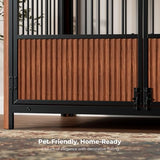 Zivanti 43'' XL Fluted Large Dog Crate Furniture with 3 Doors, Modern Indoor Decorative Dog Crate End Table, Wooden Dog Kennel Cage for Medium to Large Dogs, Walnut Zivanti