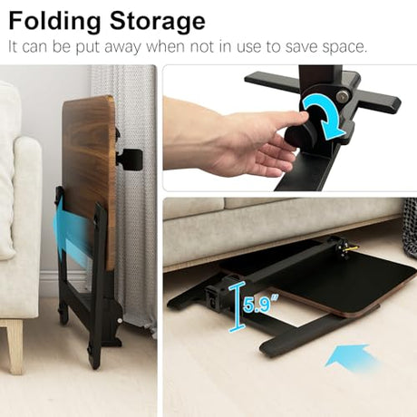 PUNCIA Adjustable Height Small Standing Desk Foldable Laptop Table with Stoppers - 90° Tiltable Rolling Computer Cart Portable Workstation Mobile Desk for Home Office Small Space Bedroom Dorm Study PUNCIA